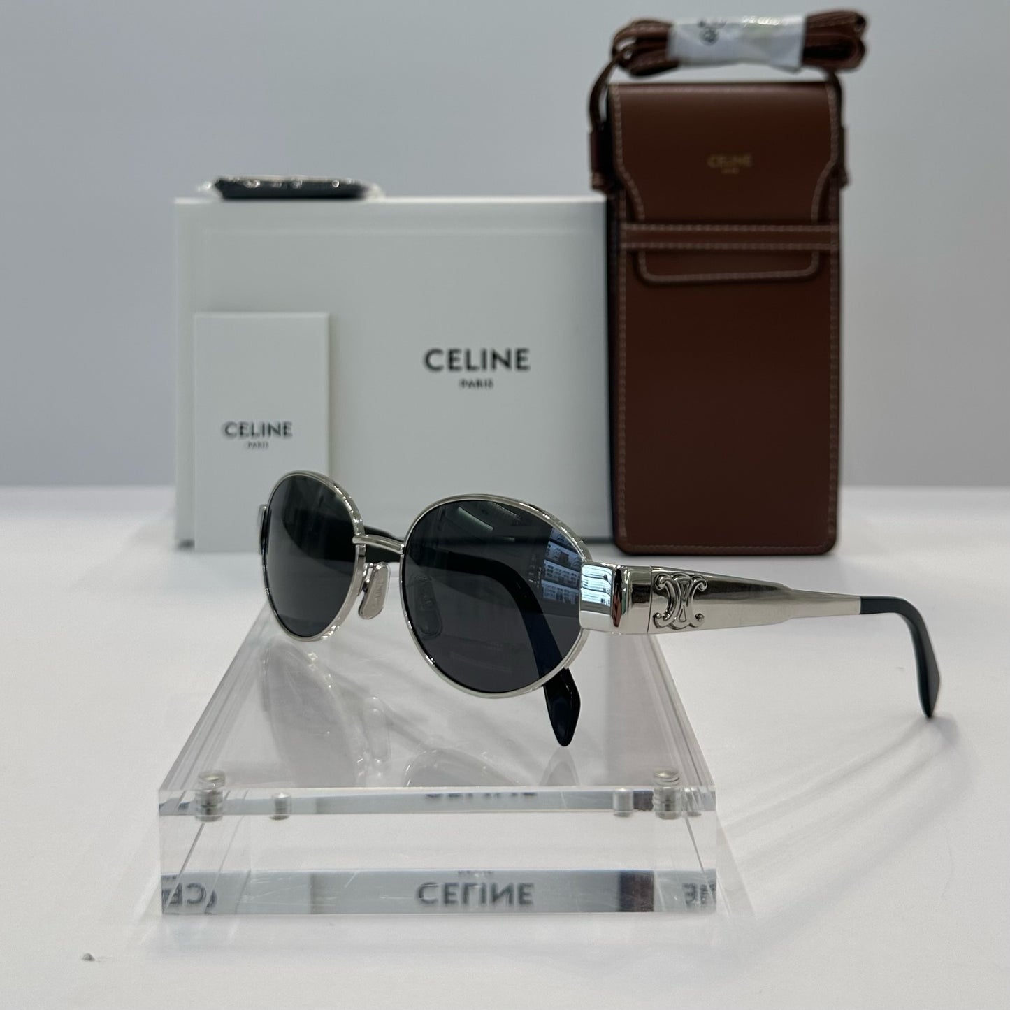 CELINE Metal CL40235U 16A Triomphe Sunglasses, Silver