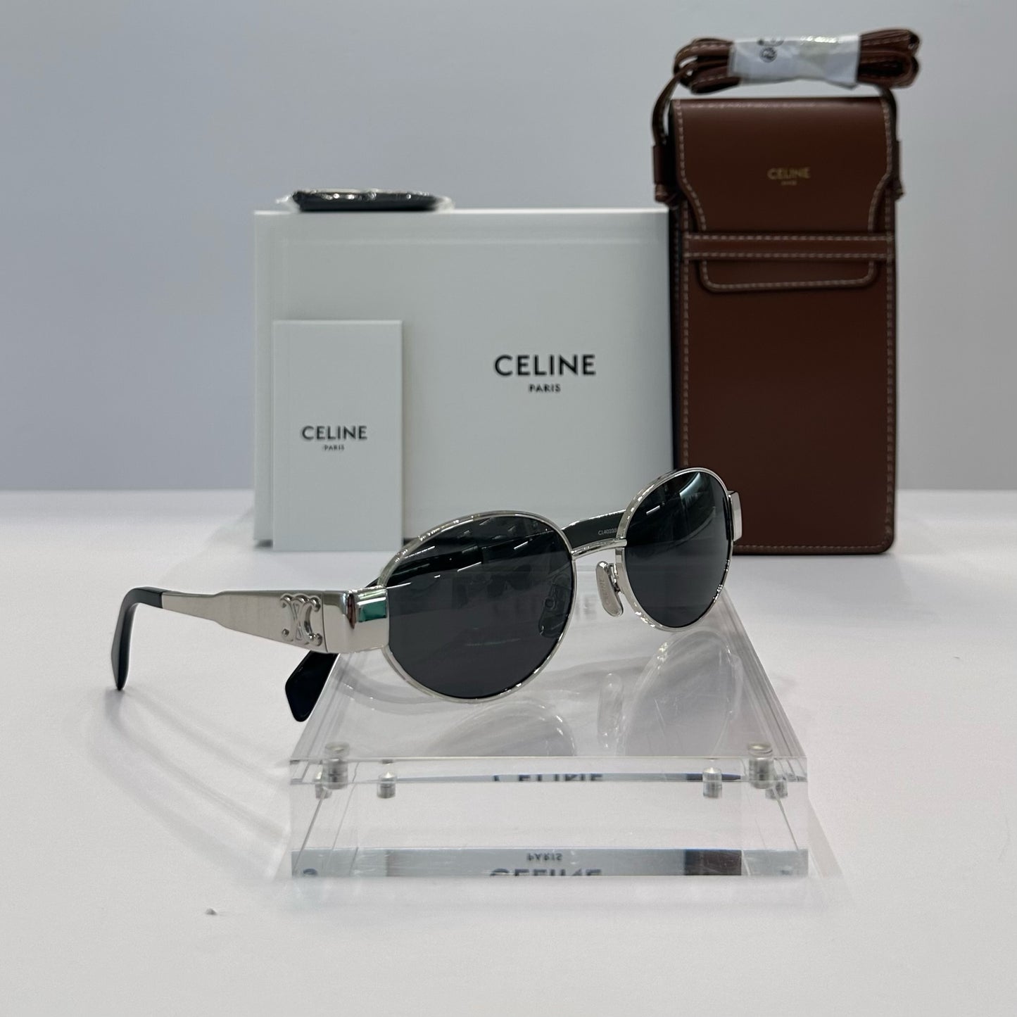 CELINE Metal CL40235U 16A Triomphe Sunglasses, Silver