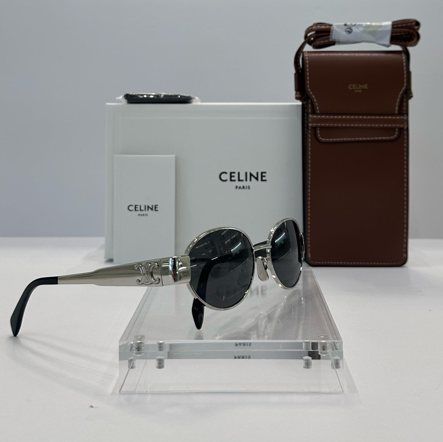 CELINE Metal CL40235U 16A Triomphe Sunglasses, Silver