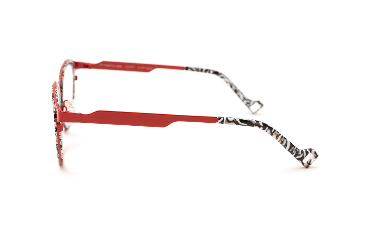 THE SAINT Black White Marbled/ Red Optical Glasses