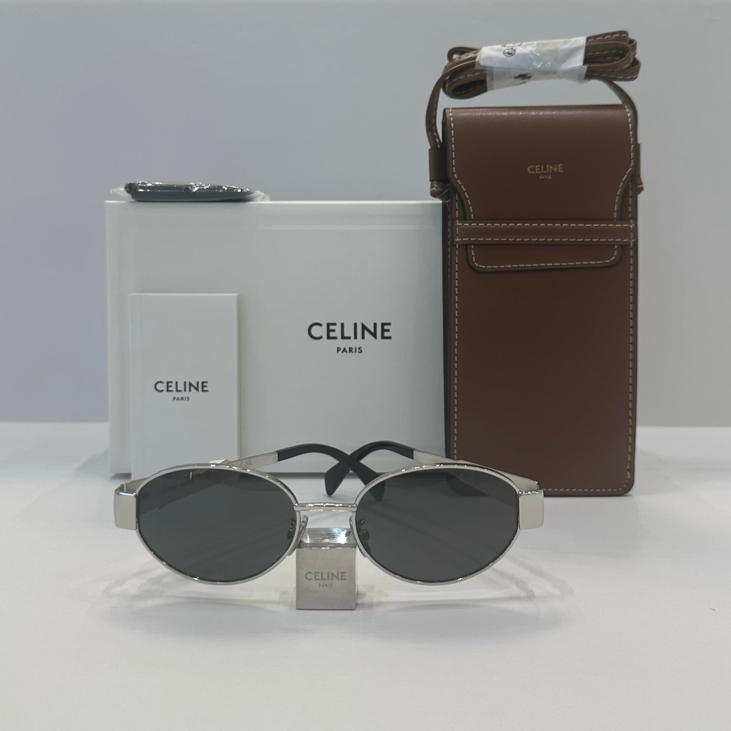 CELINE Metal CL40235U 16A Triomphe Sunglasses, Silver
