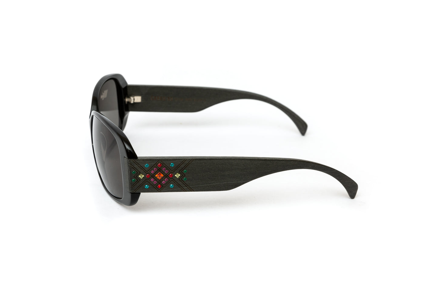 Ceres // Unisex Black Acetate & Grey Wood Sunglasses // Colored Swarovski Stones