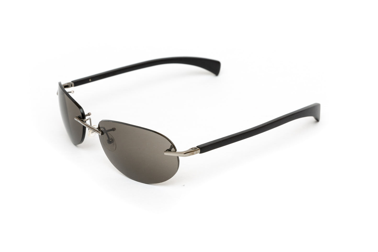 Men's Rimless Black Wood Sunglasses // Polarized Grey Lenses