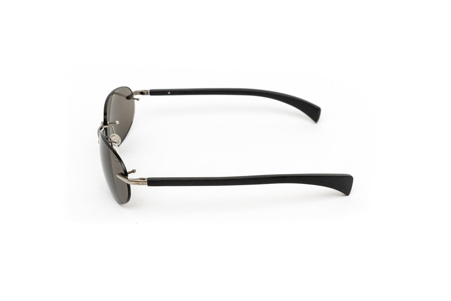 Men's Rimless Black Wood Sunglasses // Polarized Grey Lenses