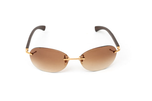 Men's Rimless Brown Wood Sunglasses // Gradient Brown Lenses // 18 KT Gold