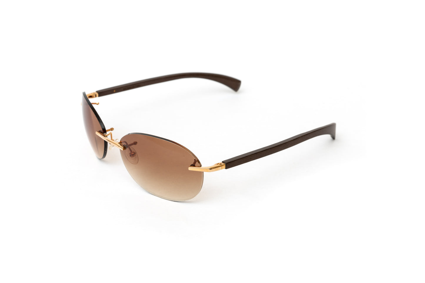 Men's Rimless Brown Wood Sunglasses // Gradient Brown Lenses // 18 KT Gold