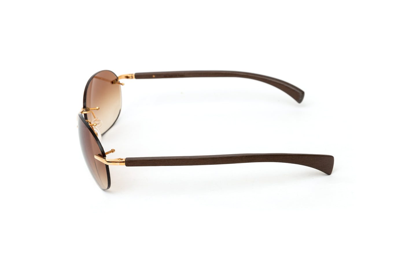 Men's Rimless Brown Wood Sunglasses // Gradient Brown Lenses // 18 KT Gold