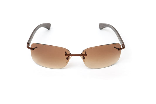 Men's Rimless Brown Wood Sunglasses // Gradient Brown Lenses