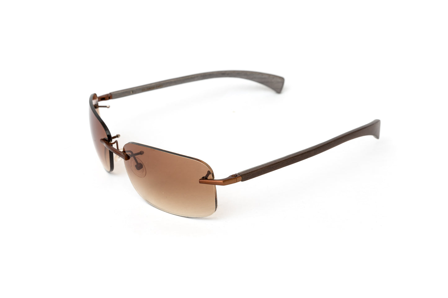 Men's Rimless Brown Wood Sunglasses // Gradient Brown Lenses