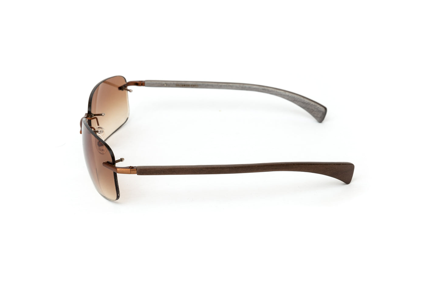 Men's Rimless Brown Wood Sunglasses // Gradient Brown Lenses