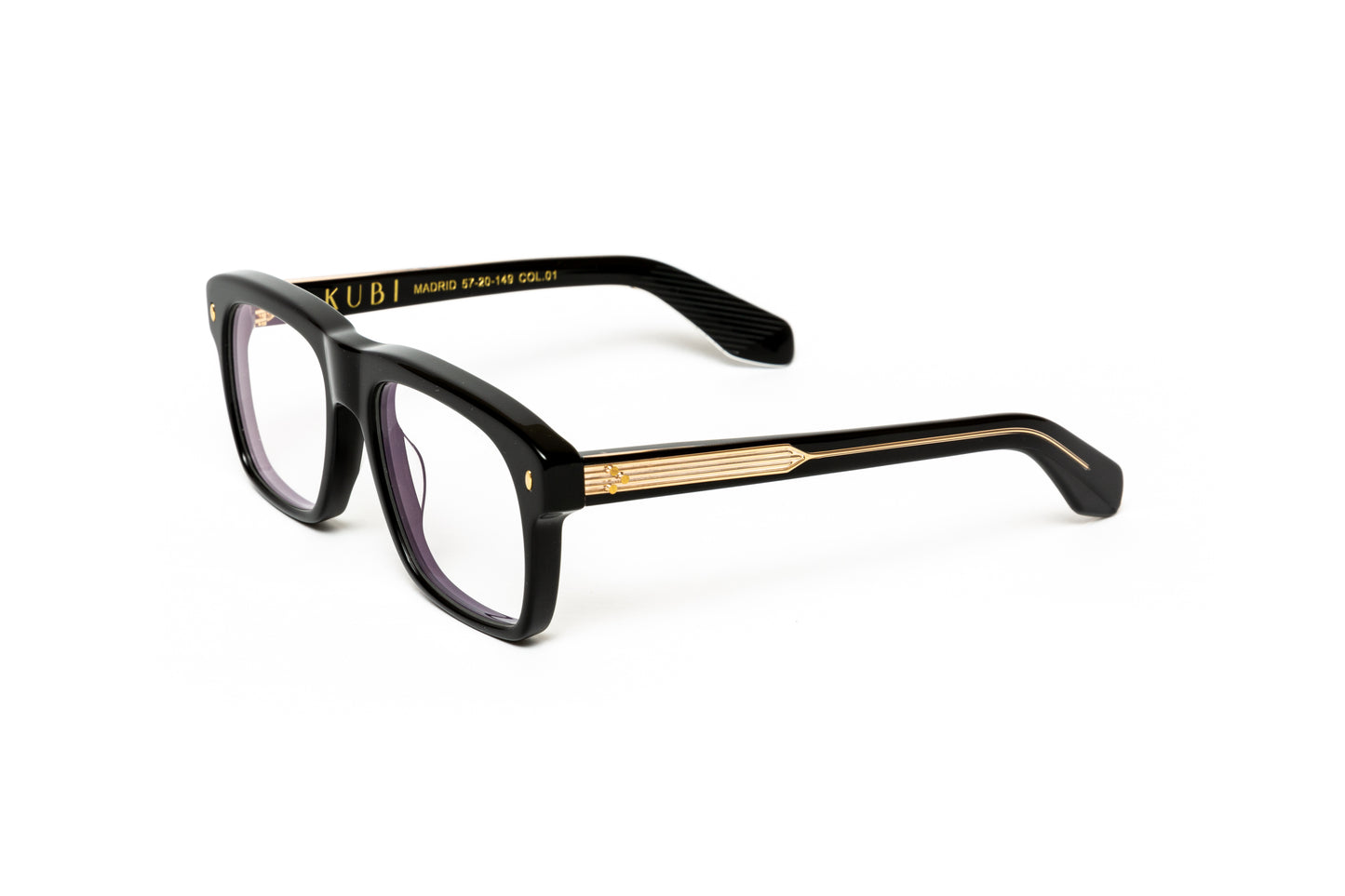 side view of men's thick acetate aviator eyeglasses with 18 karat gold plated rivets and wire core. Comparable to Cutler & Gross 