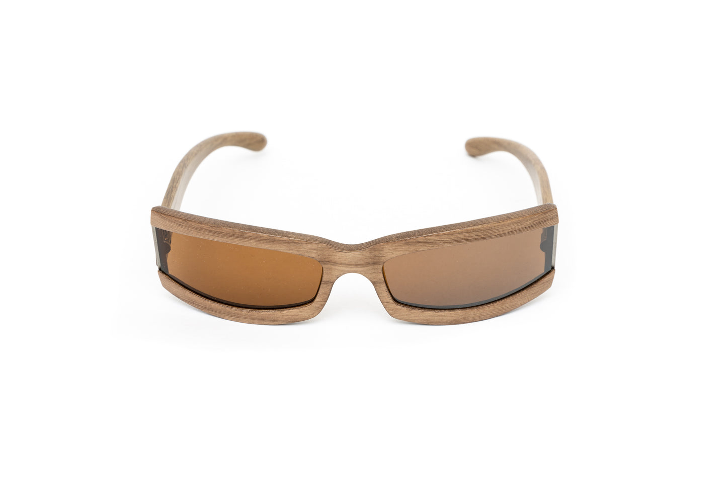 Unisex Brown Wood Shield Sunglasses // Swarovski Stones