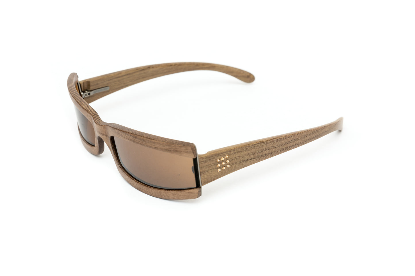 Unisex Brown Wood Shield Sunglasses // Swarovski Stones