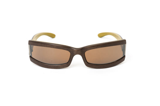 Unisex Dark Brown Wood Shield Sunglasses // Swarovski Stones