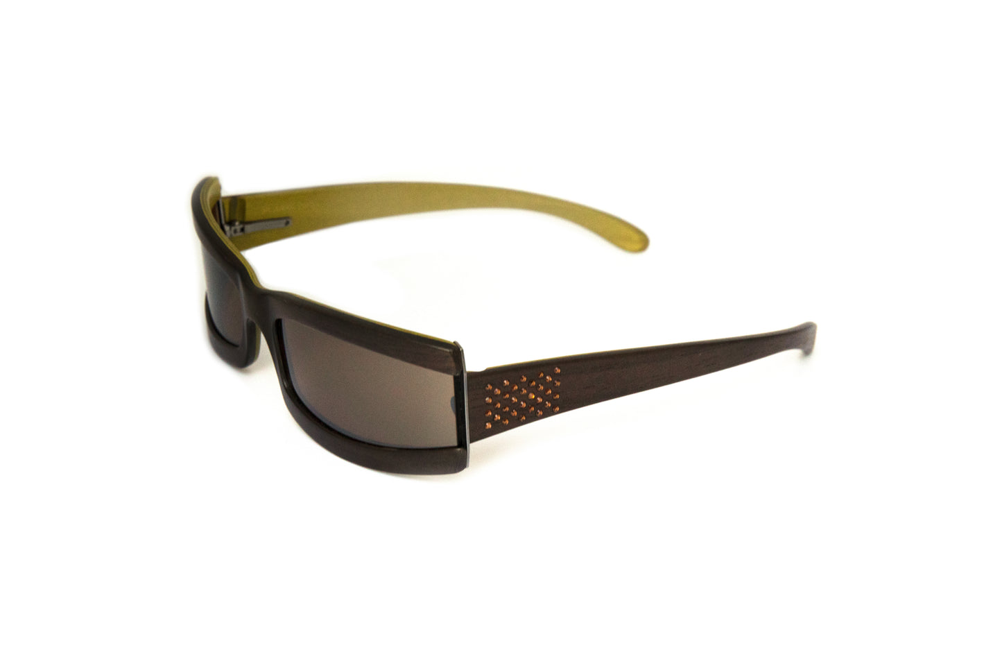 Unisex Dark Brown Wood Shield Sunglasses // Swarovski Stones