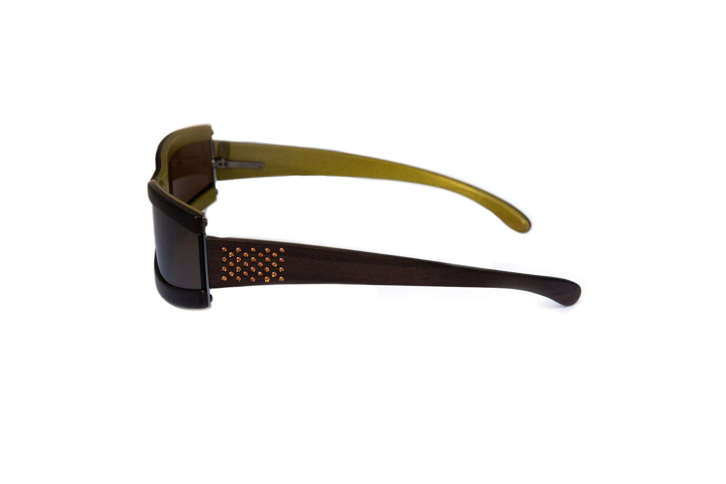 Unisex Dark Brown Wood Shield Sunglasses // Swarovski Stones