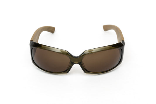 Uranie // Olive Green Acetate & Wood Shield Sunglasses