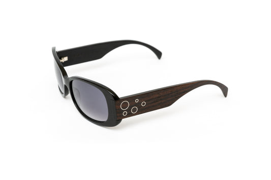 Vega // Unisex Black Acetate and Dark Wood Sunglasses // Silver