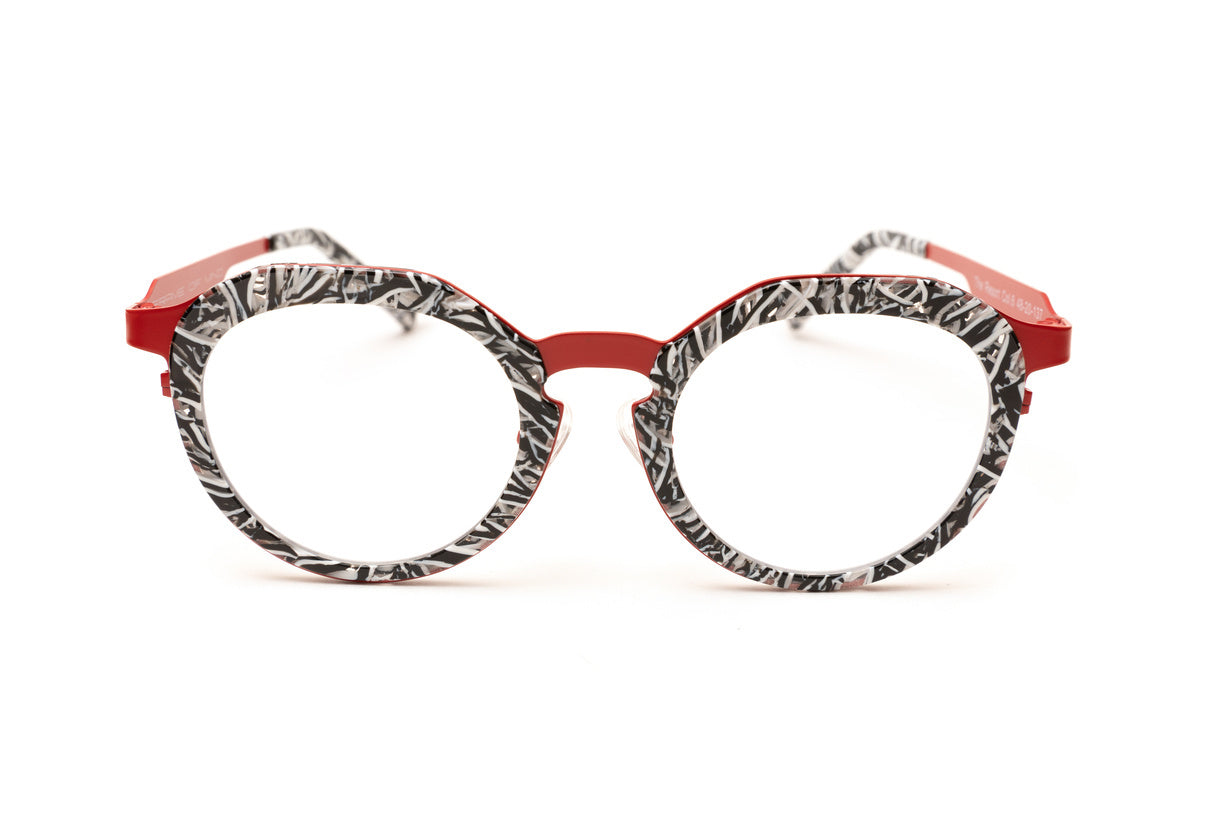 THE RESORT Black White Marbled/ Red Reading Glasses